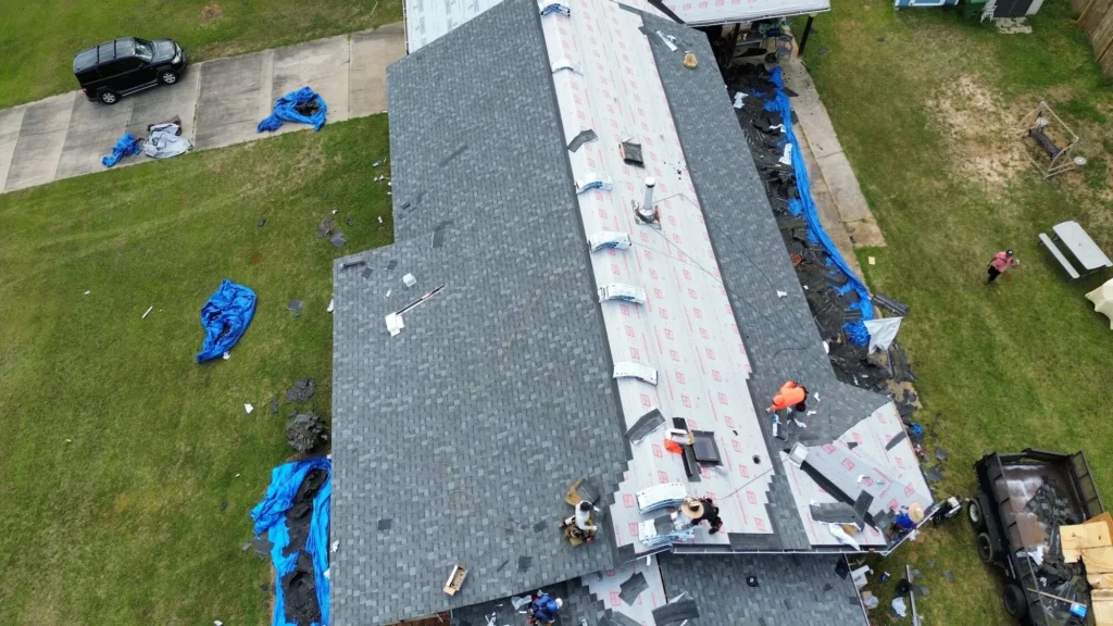 aerial view of full roof replacement in Powder Springs GA