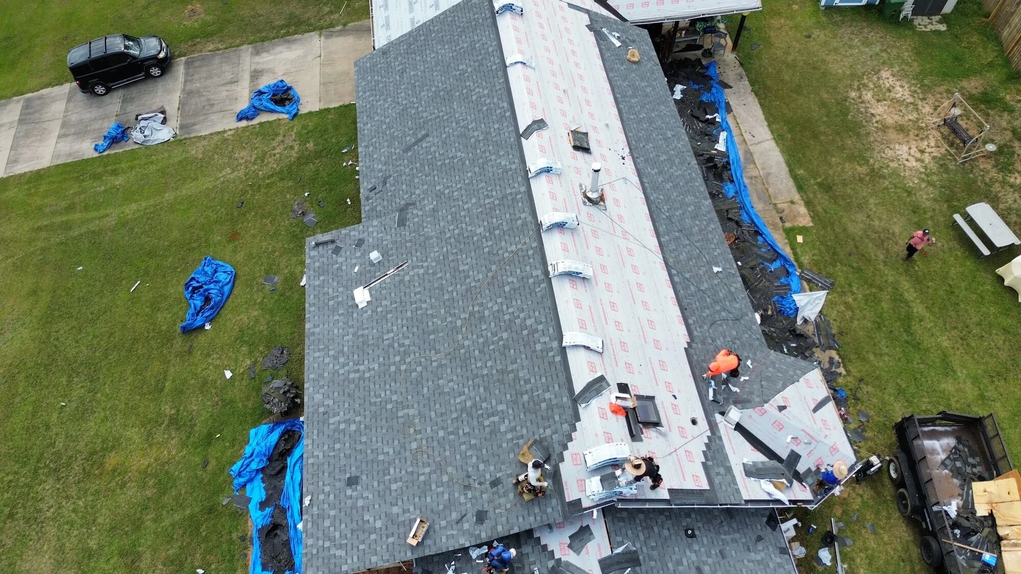 aerial view of full roof replacement in Powder Springs GA
